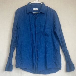 Uniqlo Men's Blue 100% Linen Button Up Shirt Sz M